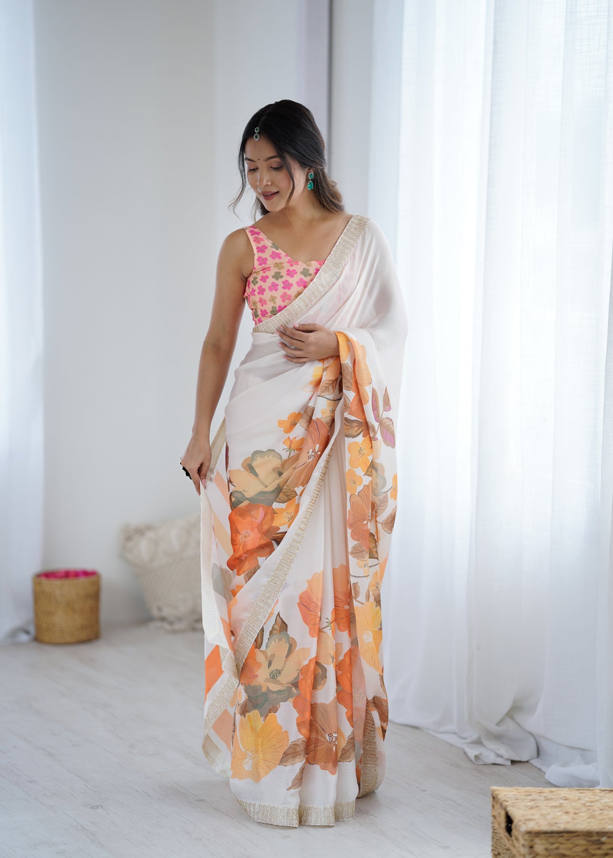 Urban Pallu Solid Organza Festive Saree