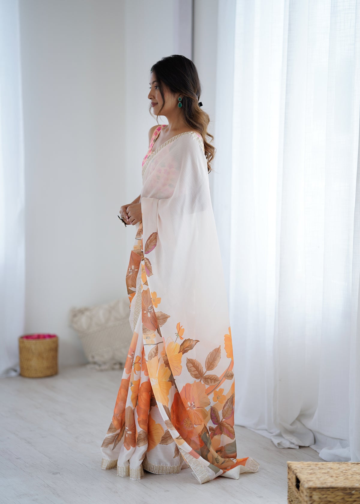 Urban Pallu Solid Organza Festive Saree