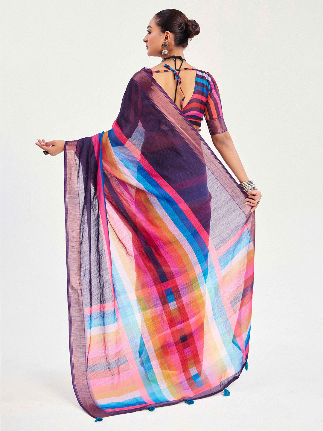 Urban Pallu Striped Silk Blend Fusion Saree