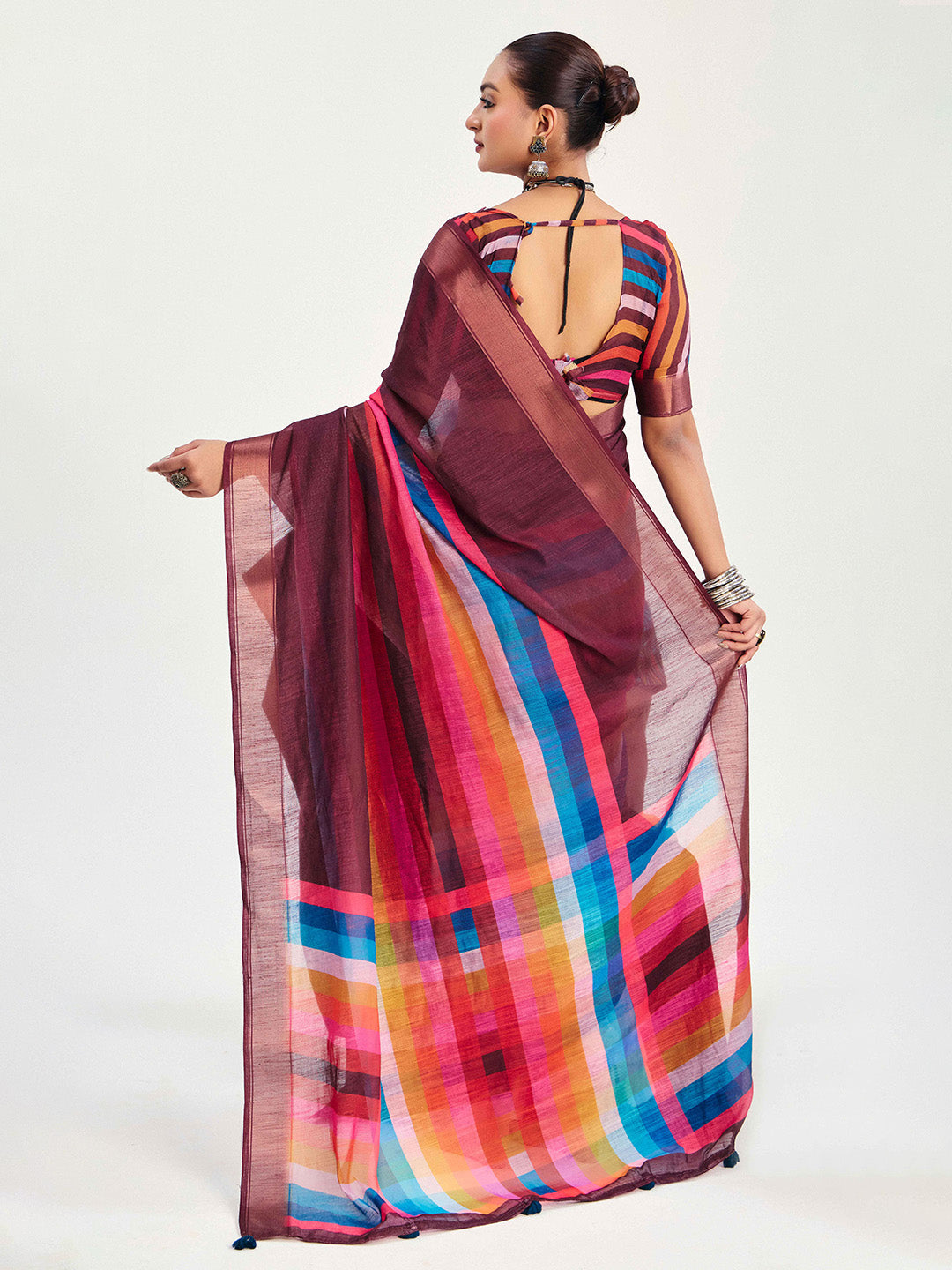 Urban Pallu Striped Silk Blend Fusion Saree