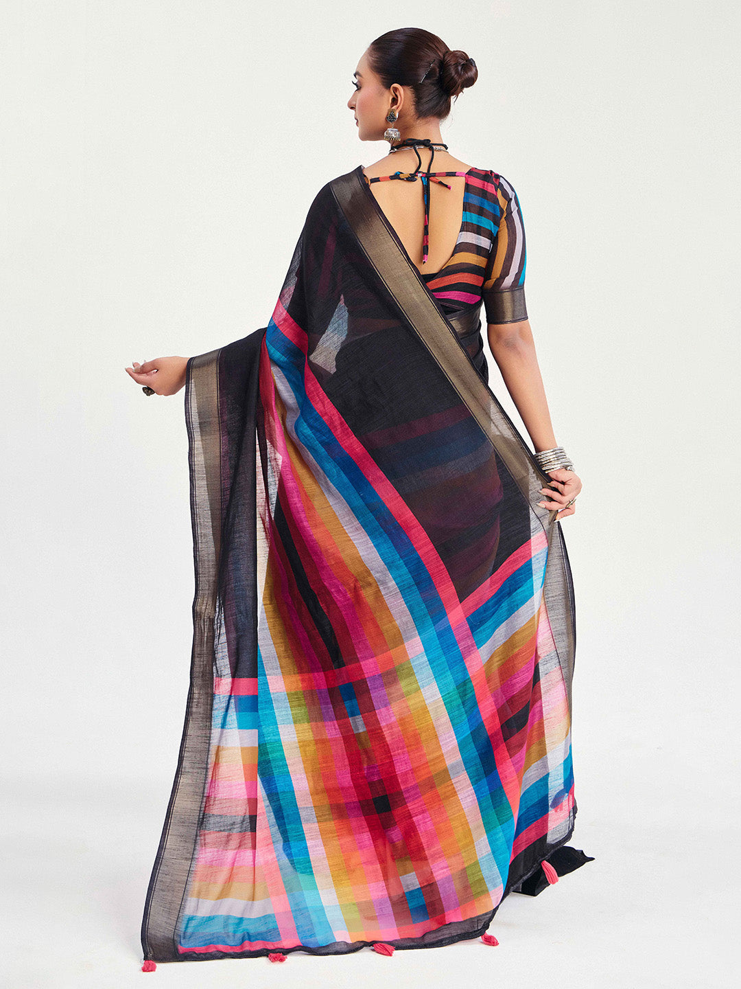 Urban Pallu Striped Silk Blend Fusion Saree