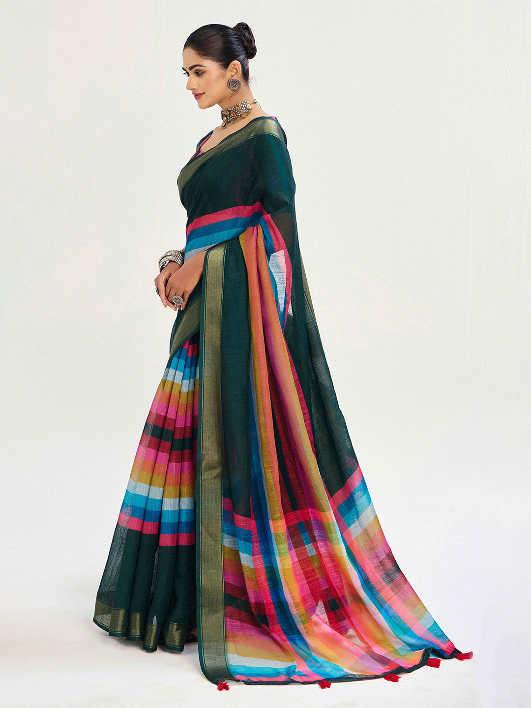 Urban Pallu Striped Silk Blend Fusion Saree