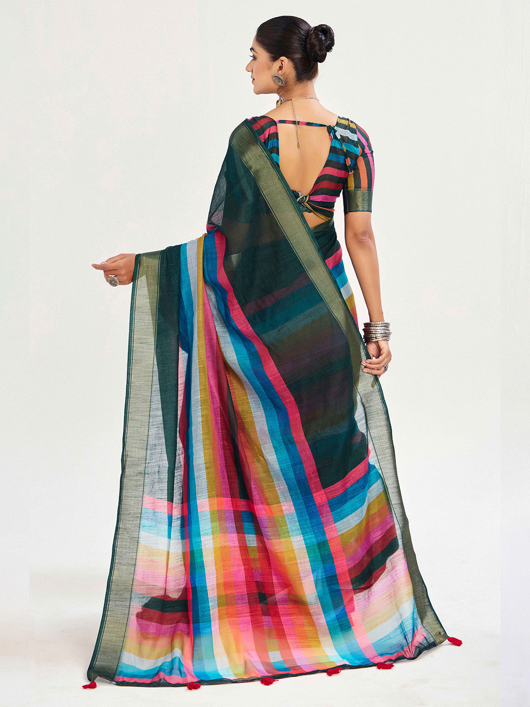 Urban Pallu Striped Silk Blend Fusion Saree