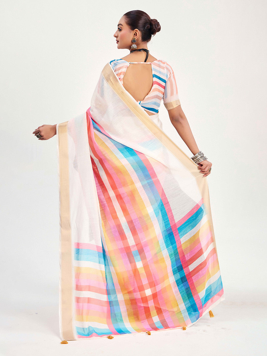 Urban Pallu Striped Silk Blend Fusion Saree