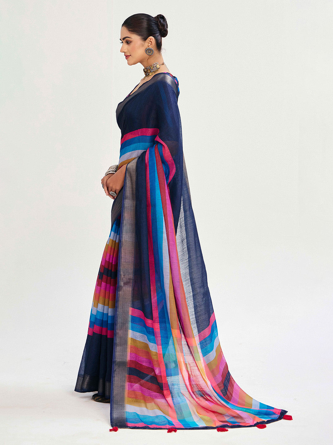 Urban Pallu Striped Silk Blend Fusion Saree