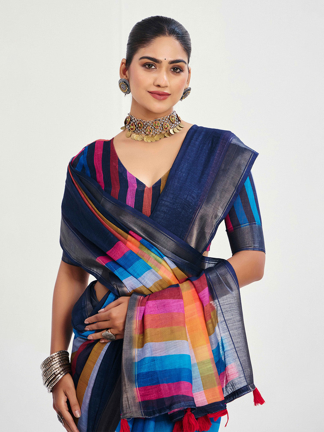 Urban Pallu Striped Silk Blend Fusion Saree