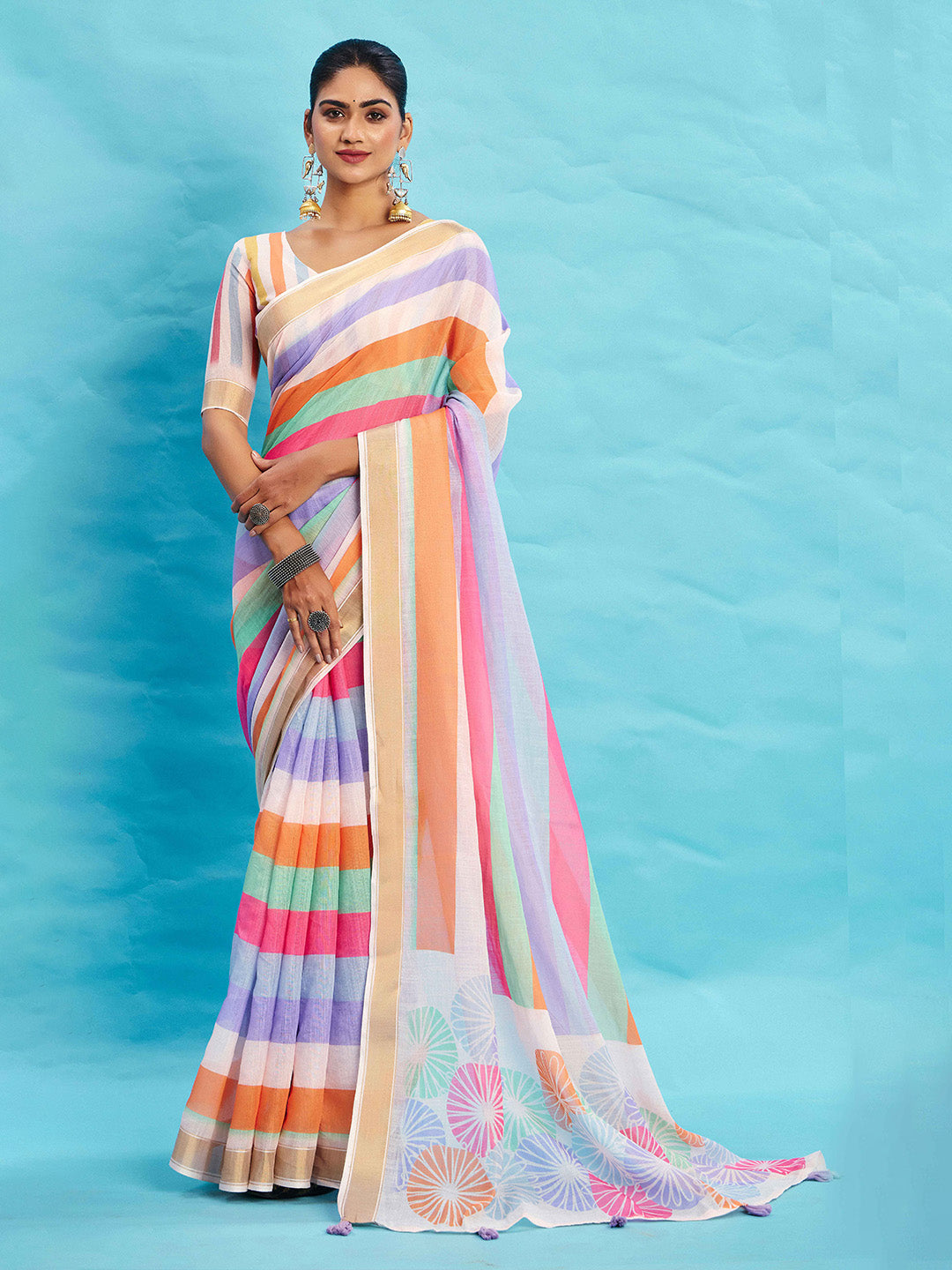 Urban Pallu Striped Silk Blend Fusion Saree