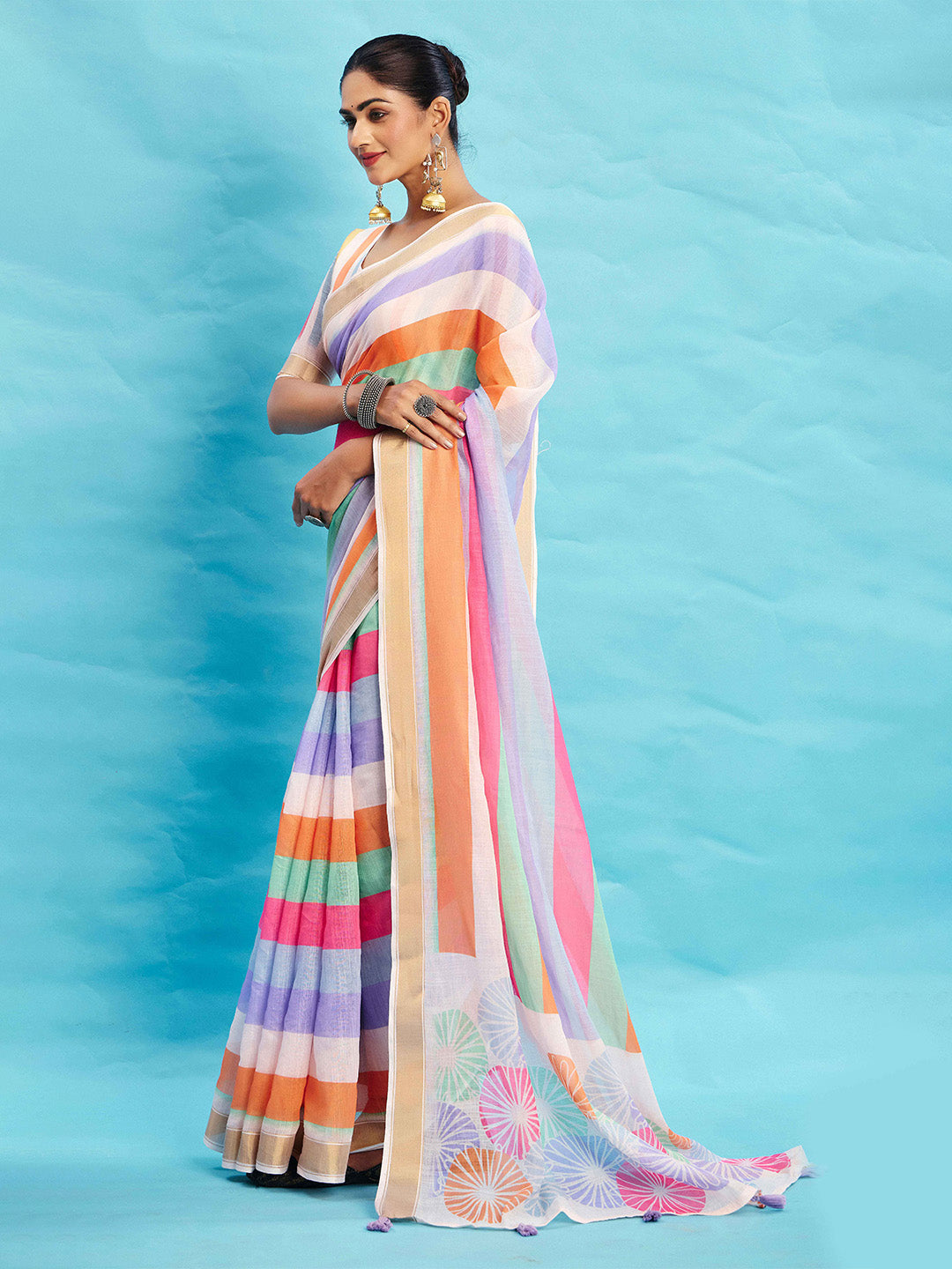 Urban Pallu Striped Silk Blend Fusion Saree