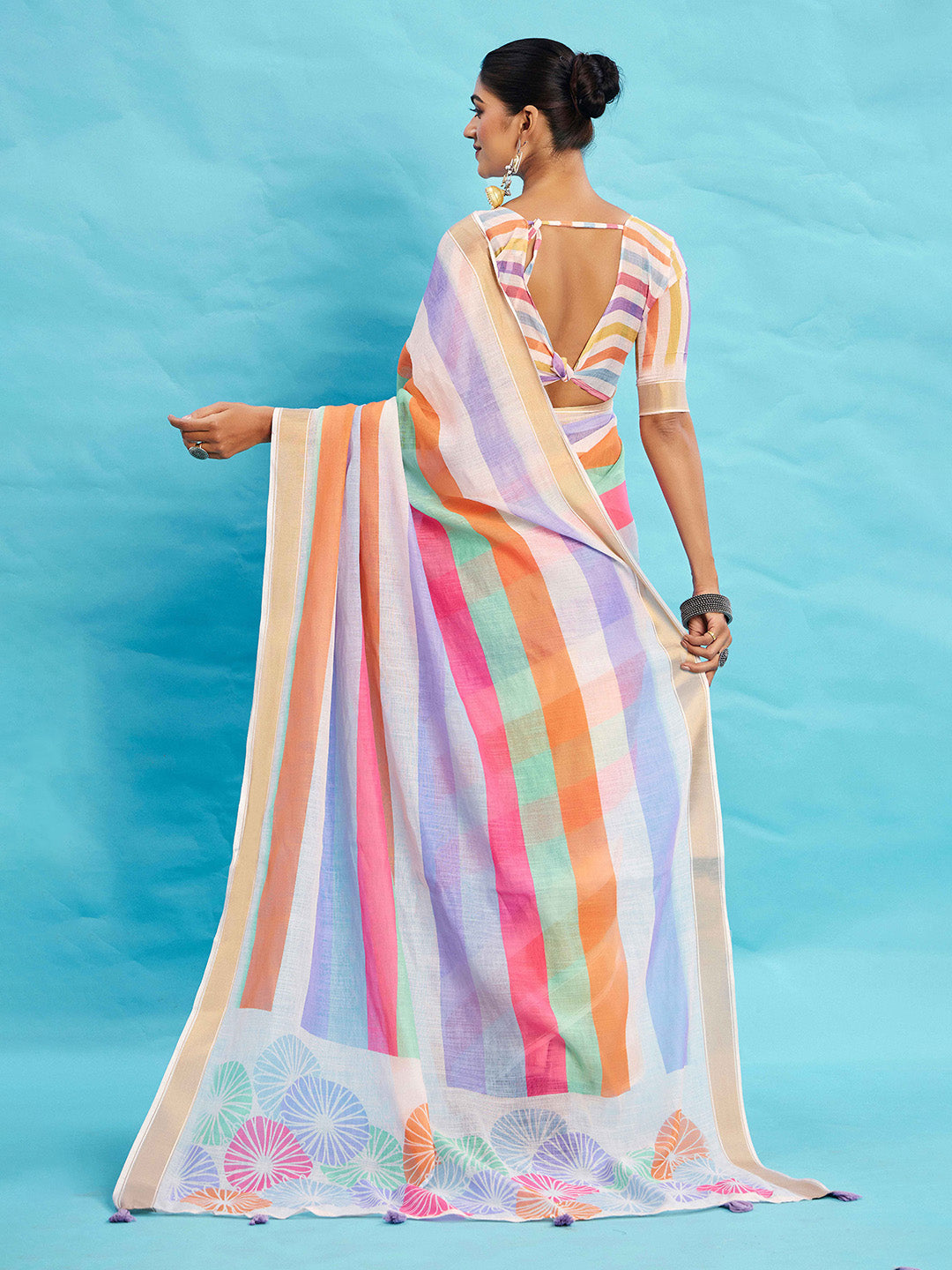 Urban Pallu Striped Silk Blend Fusion Saree