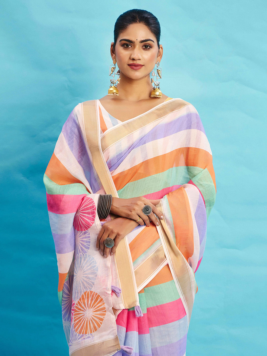 Urban Pallu Striped Silk Blend Fusion Saree