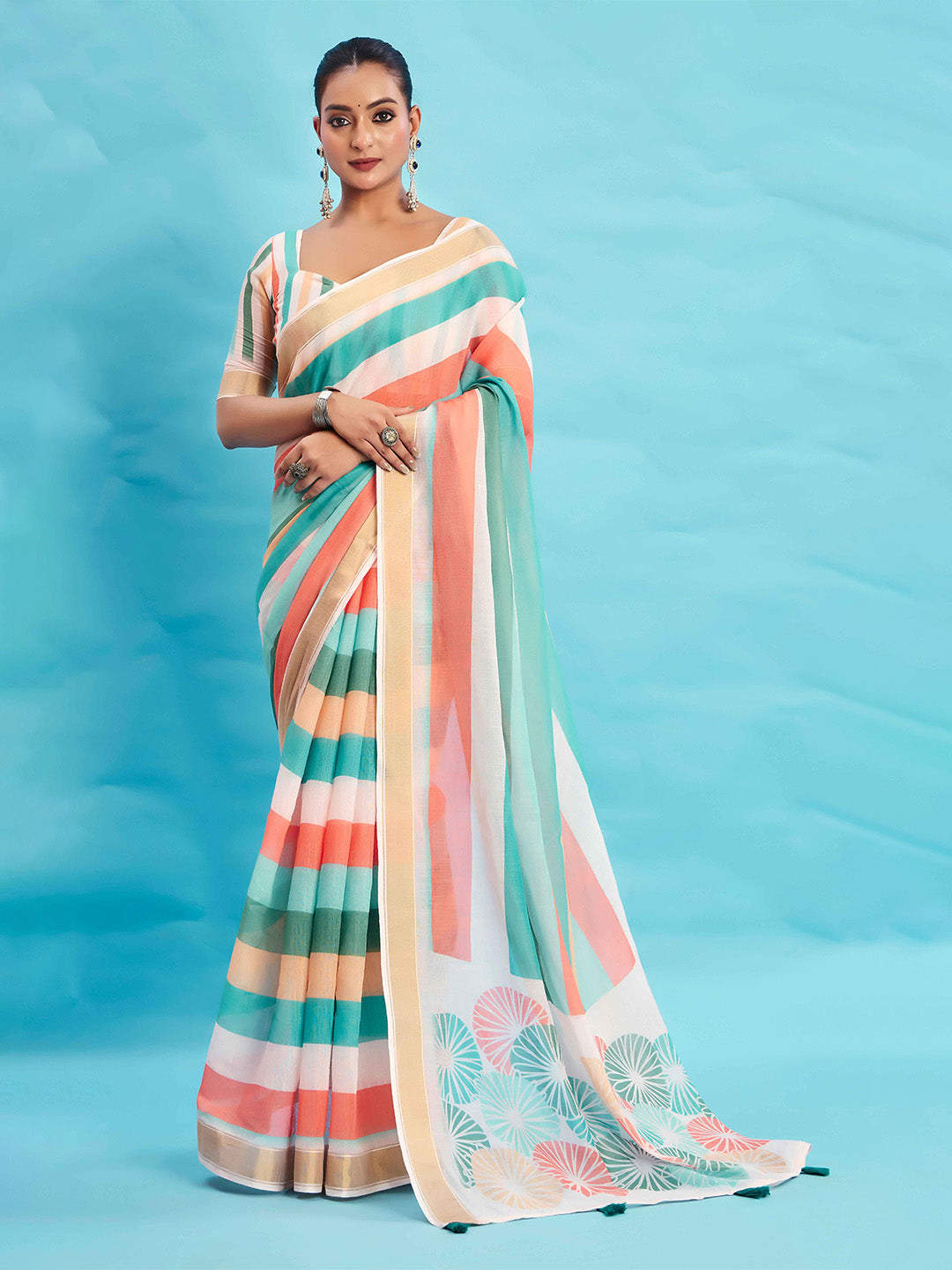 Urban Pallu Striped Silk Blend Fusion Saree
