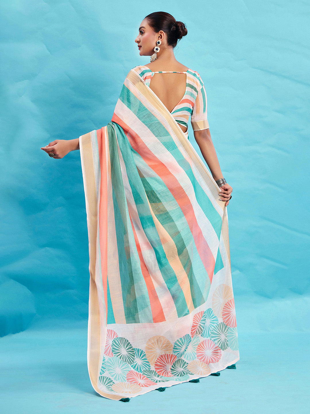 Urban Pallu Striped Silk Blend Fusion Saree