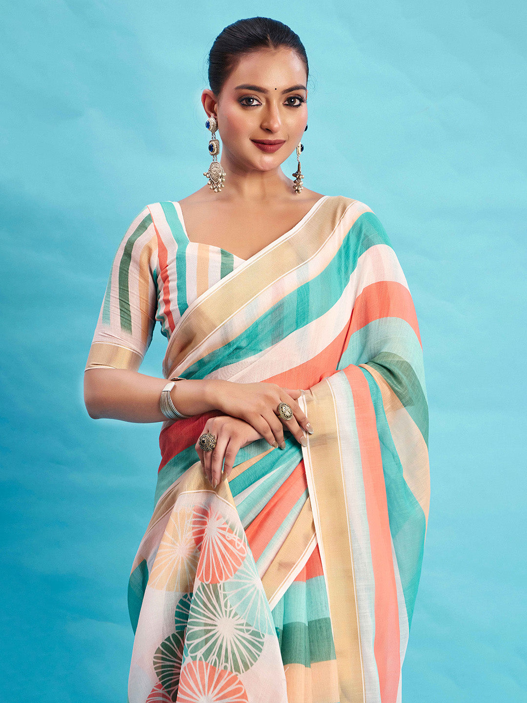 Urban Pallu Striped Silk Blend Fusion Saree