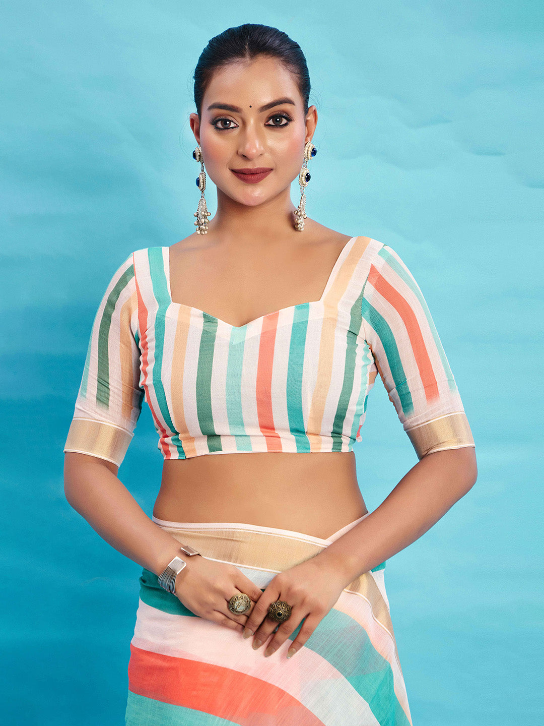 Urban Pallu Striped Silk Blend Fusion Saree