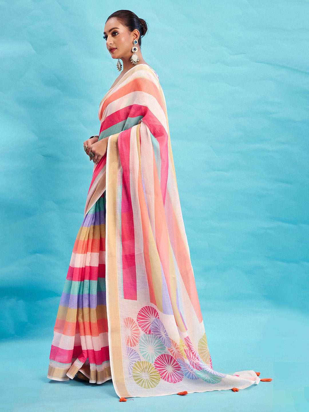 Urban Pallu Striped Silk Blend Fusion Saree