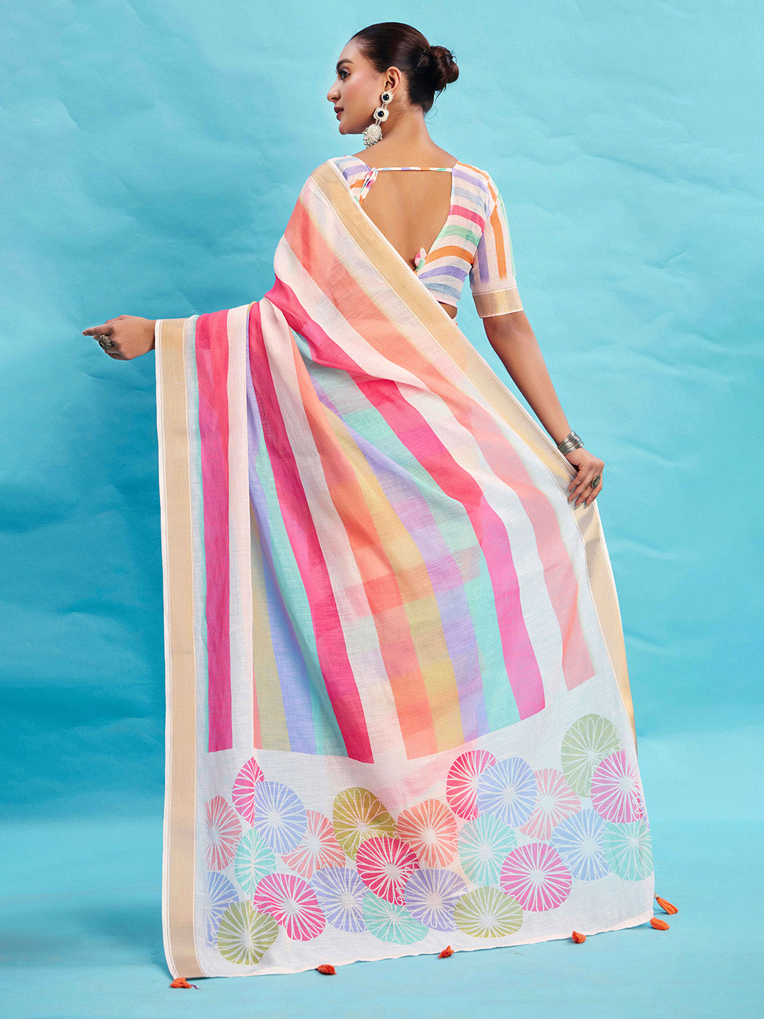 Urban Pallu Striped Silk Blend Fusion Saree