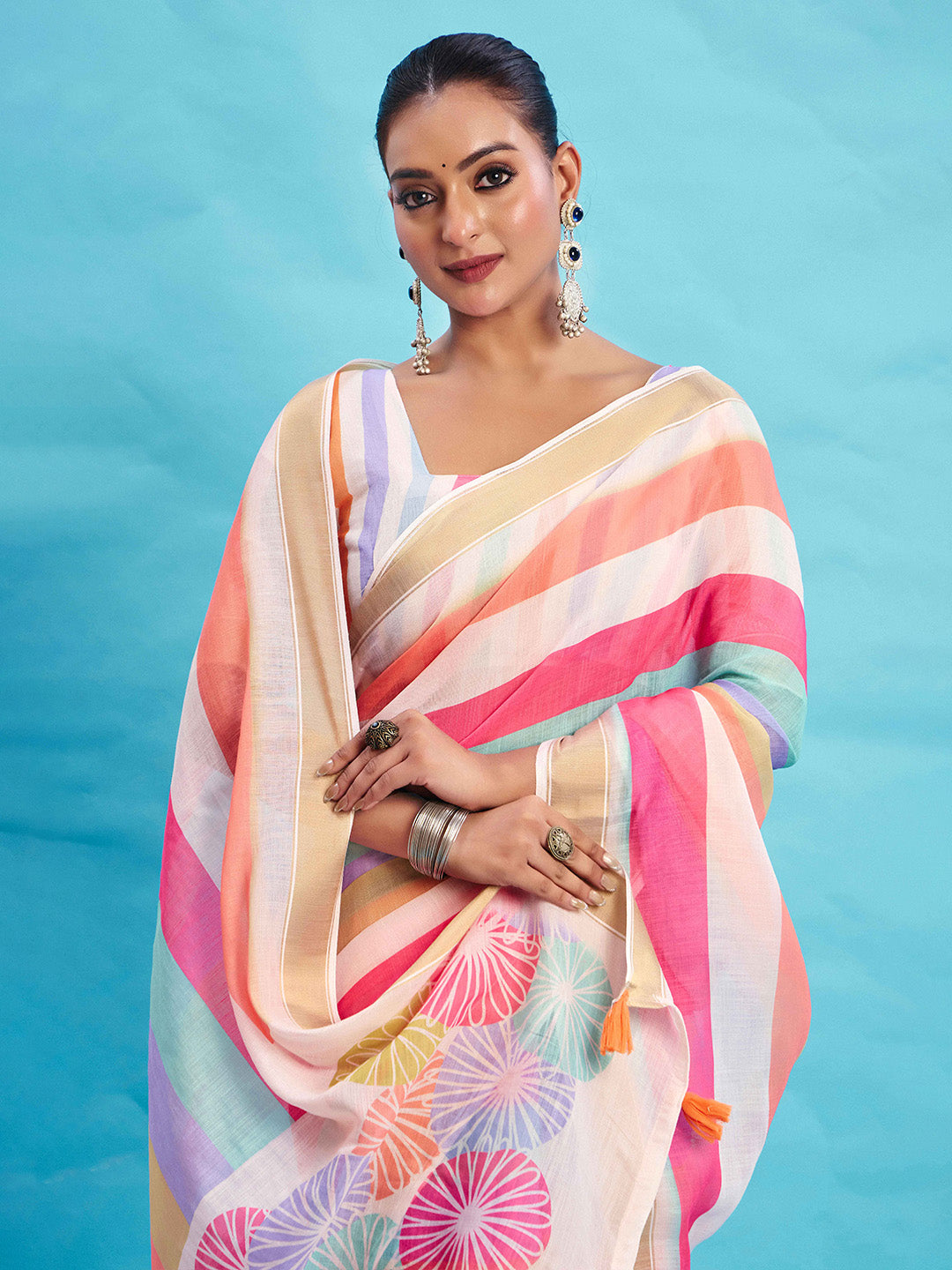 Urban Pallu Striped Silk Blend Fusion Saree