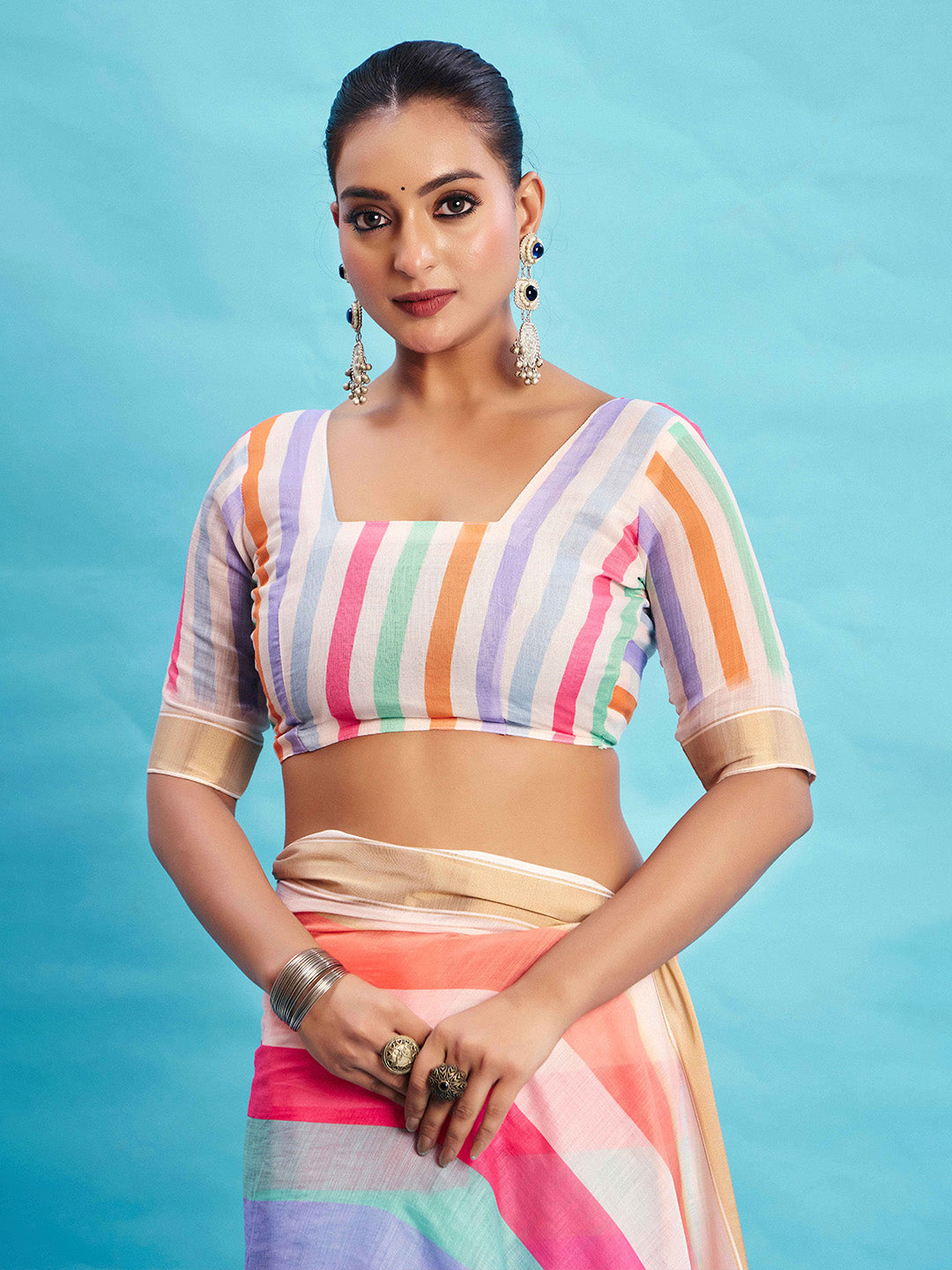 Urban Pallu Striped Silk Blend Fusion Saree