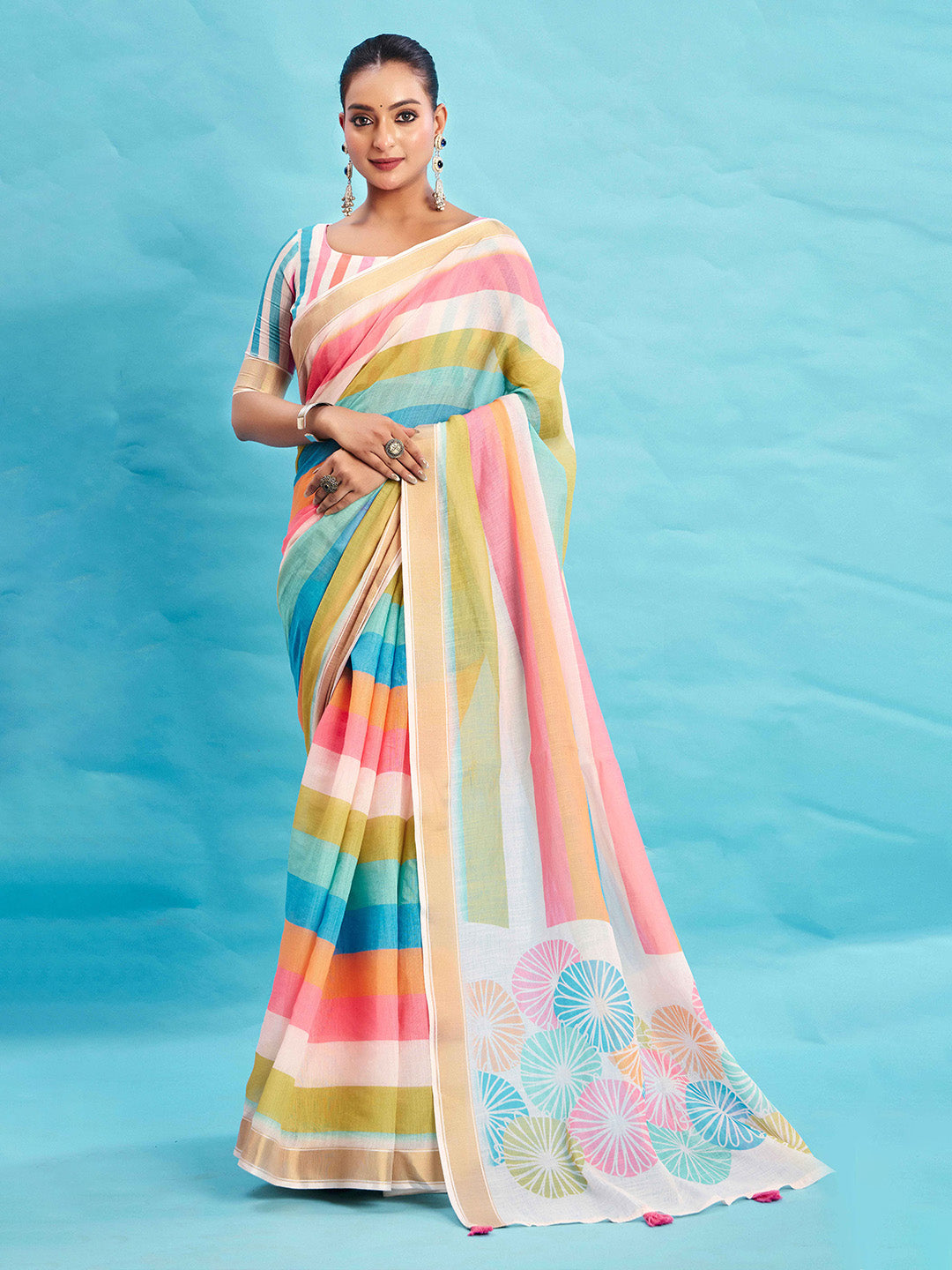 Urban Pallu Striped Silk Blend Fusion Saree
