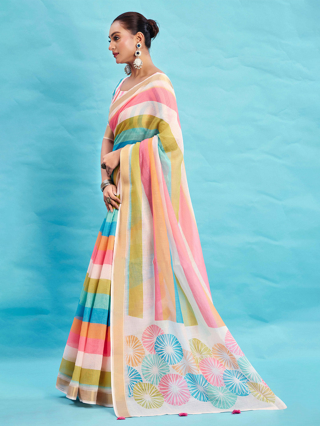 Urban Pallu Striped Silk Blend Fusion Saree