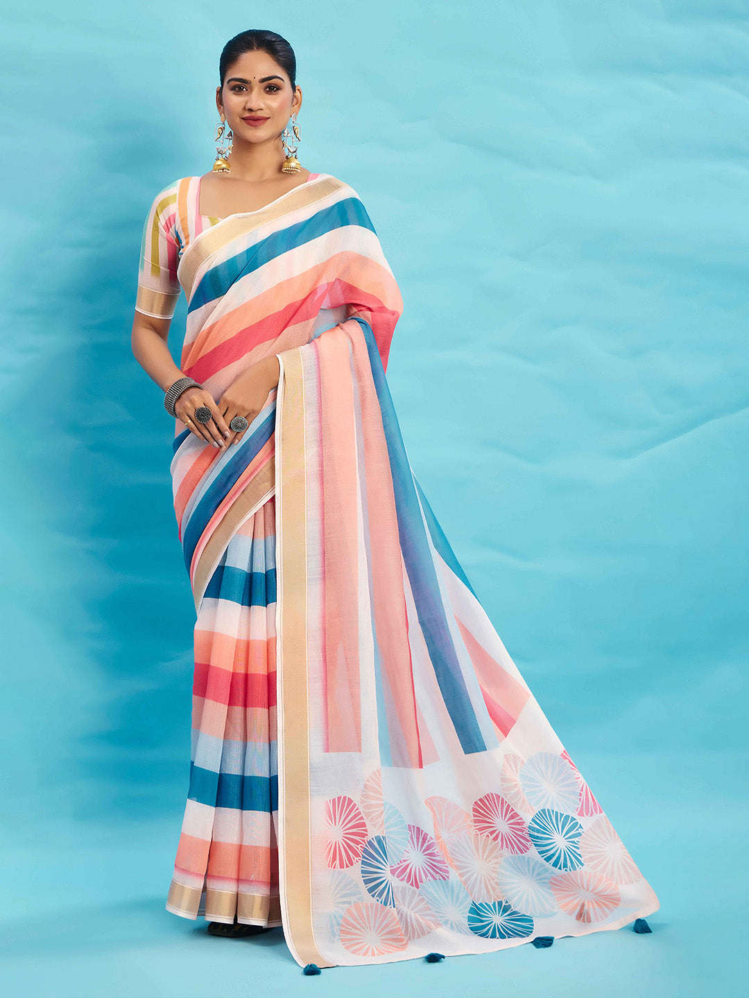 Urban Pallu Striped Silk Blend Fusion Saree