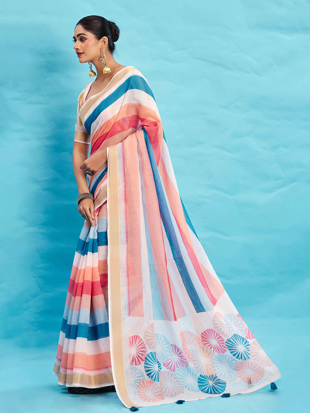 Urban Pallu Striped Silk Blend Fusion Saree