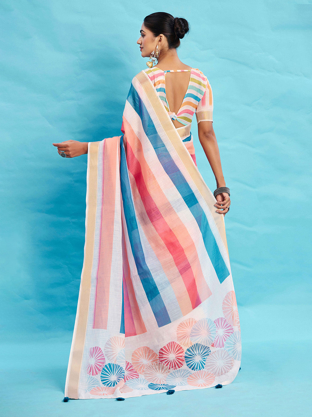 Urban Pallu Striped Silk Blend Fusion Saree