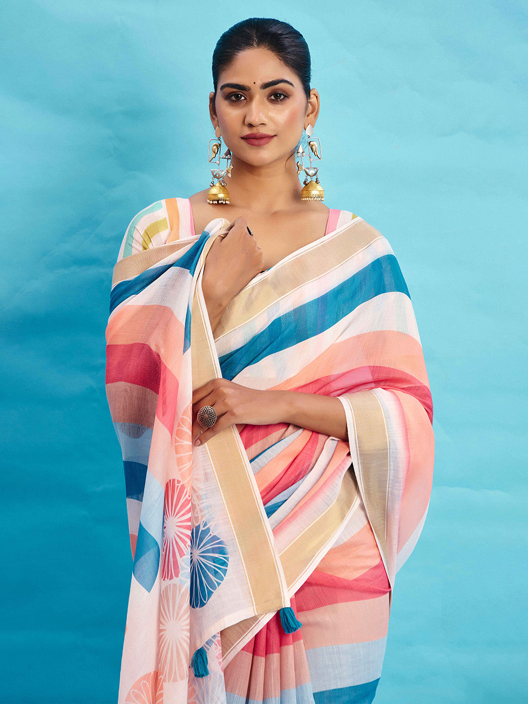 Urban Pallu Striped Silk Blend Fusion Saree
