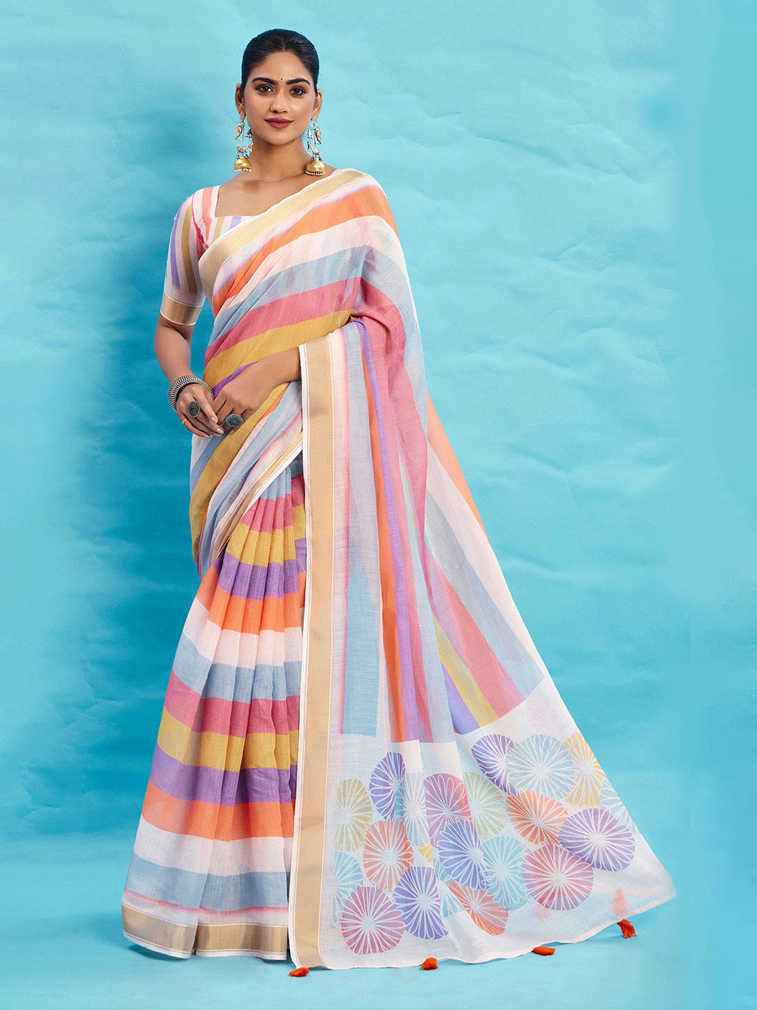 Urban Pallu Striped Silk Blend Fusion Saree