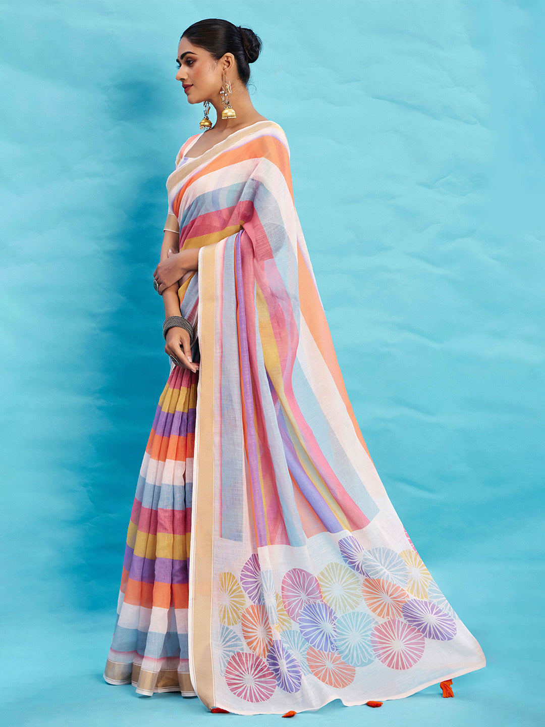 Urban Pallu Striped Silk Blend Fusion Saree