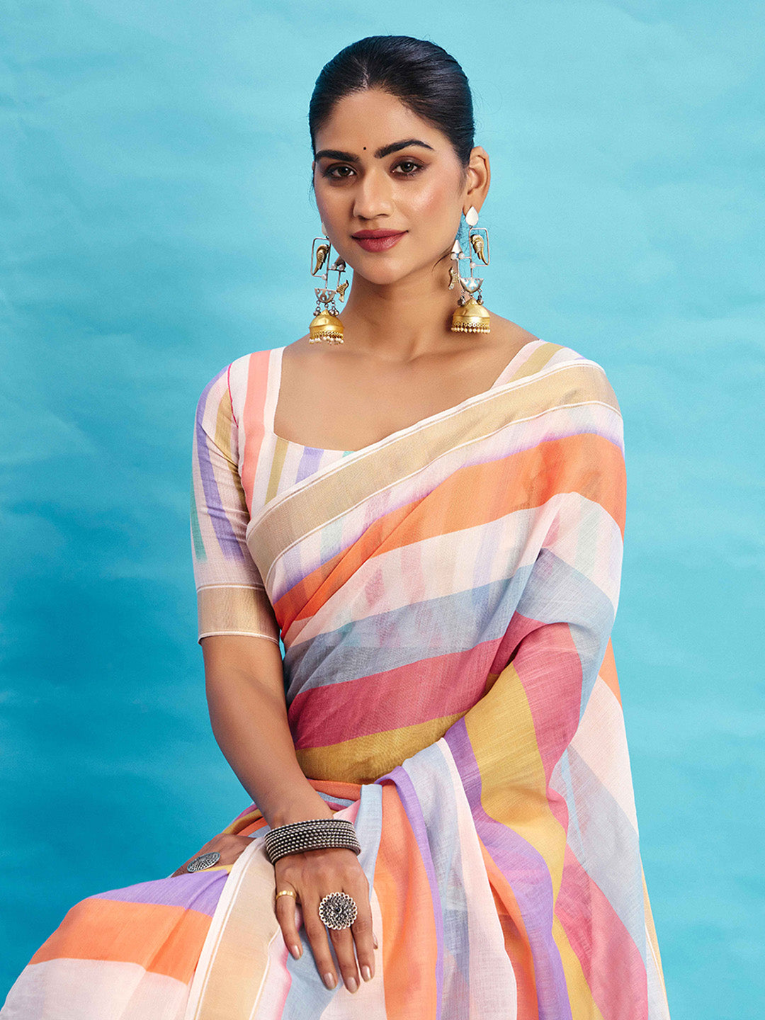 Urban Pallu Striped Silk Blend Fusion Saree