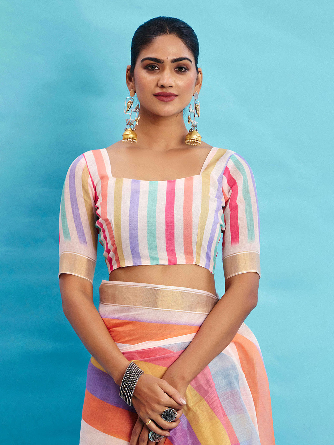 Urban Pallu Striped Silk Blend Fusion Saree