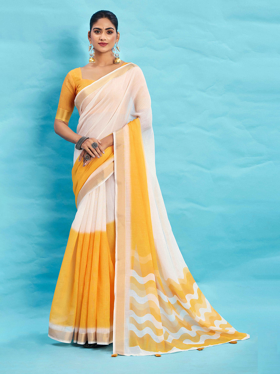 Urban Pallu Woven Design Silk Blend Fusion Saree