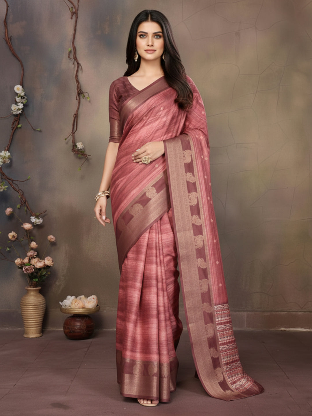Urban Pallu Floral Sequinned Silk Blend Fusion Saree