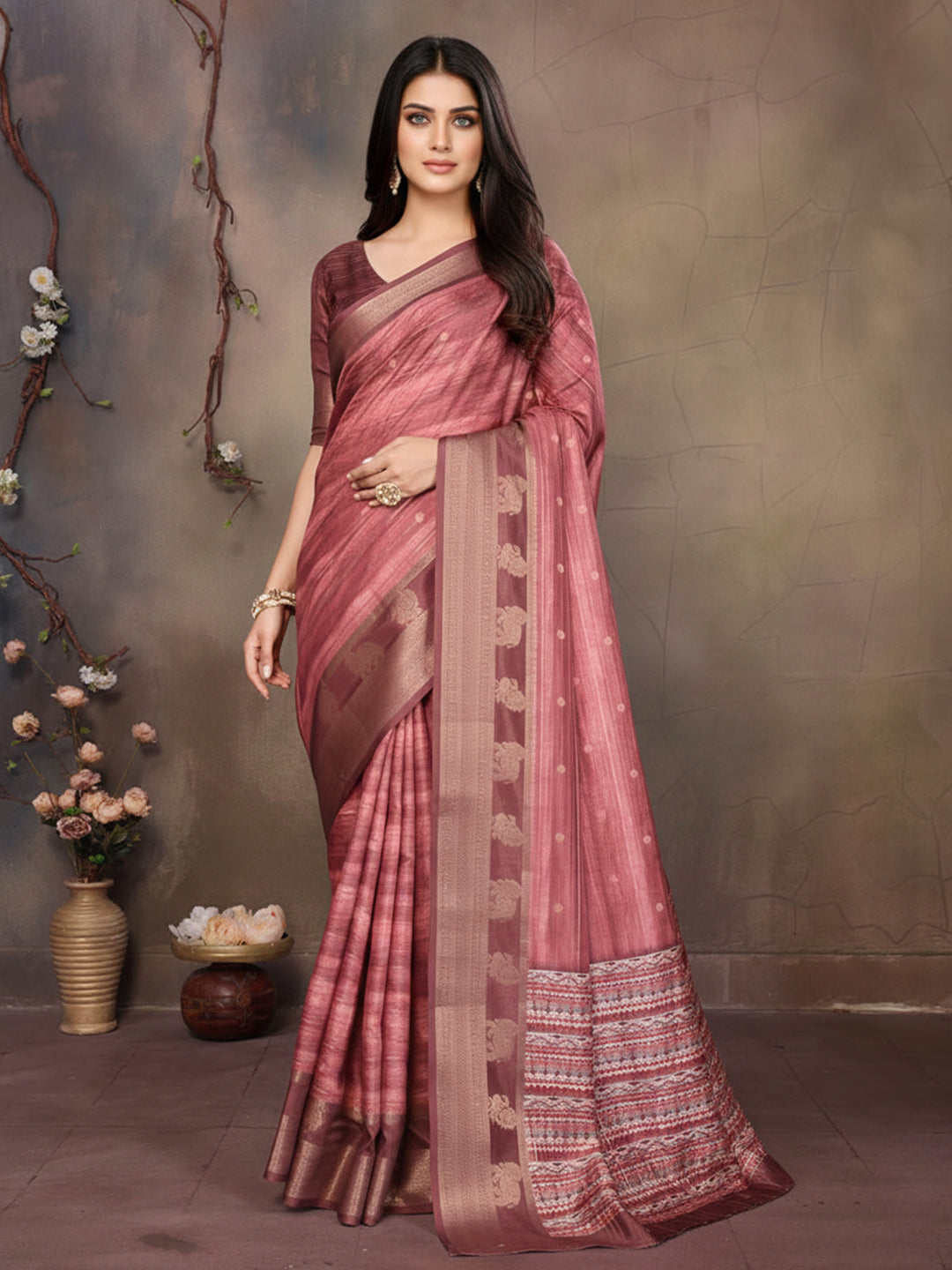 Urban Pallu Floral Sequinned Silk Blend Fusion Saree