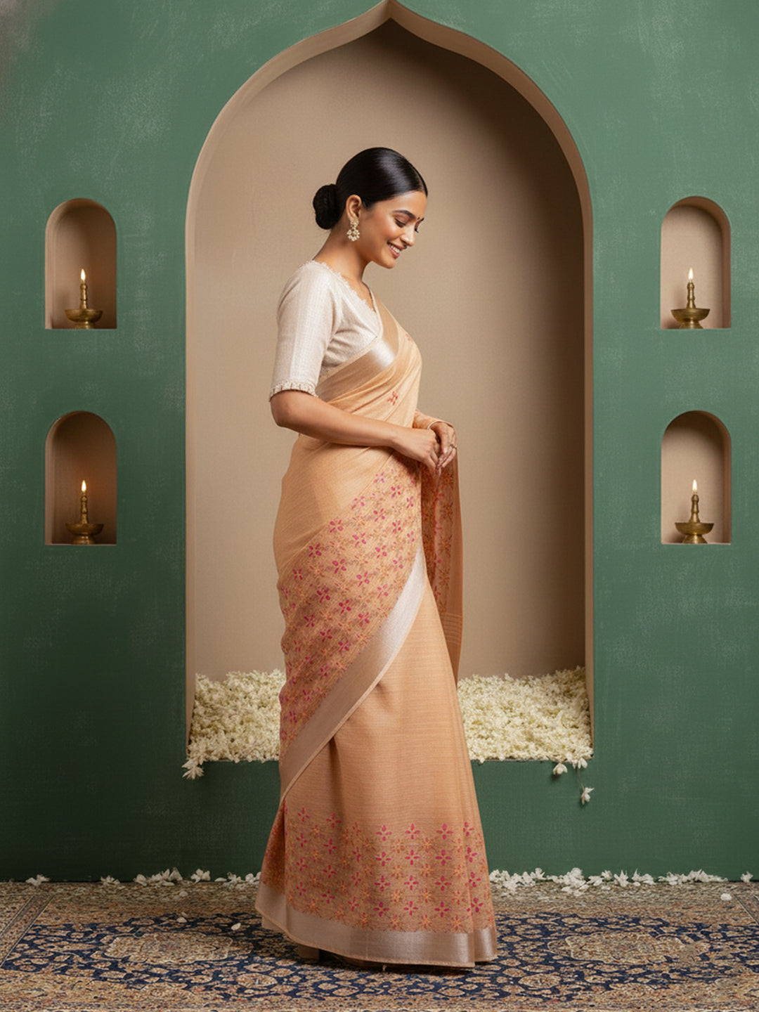 Urban Pallu Floral Sequinned Silk Blend Fusion Saree