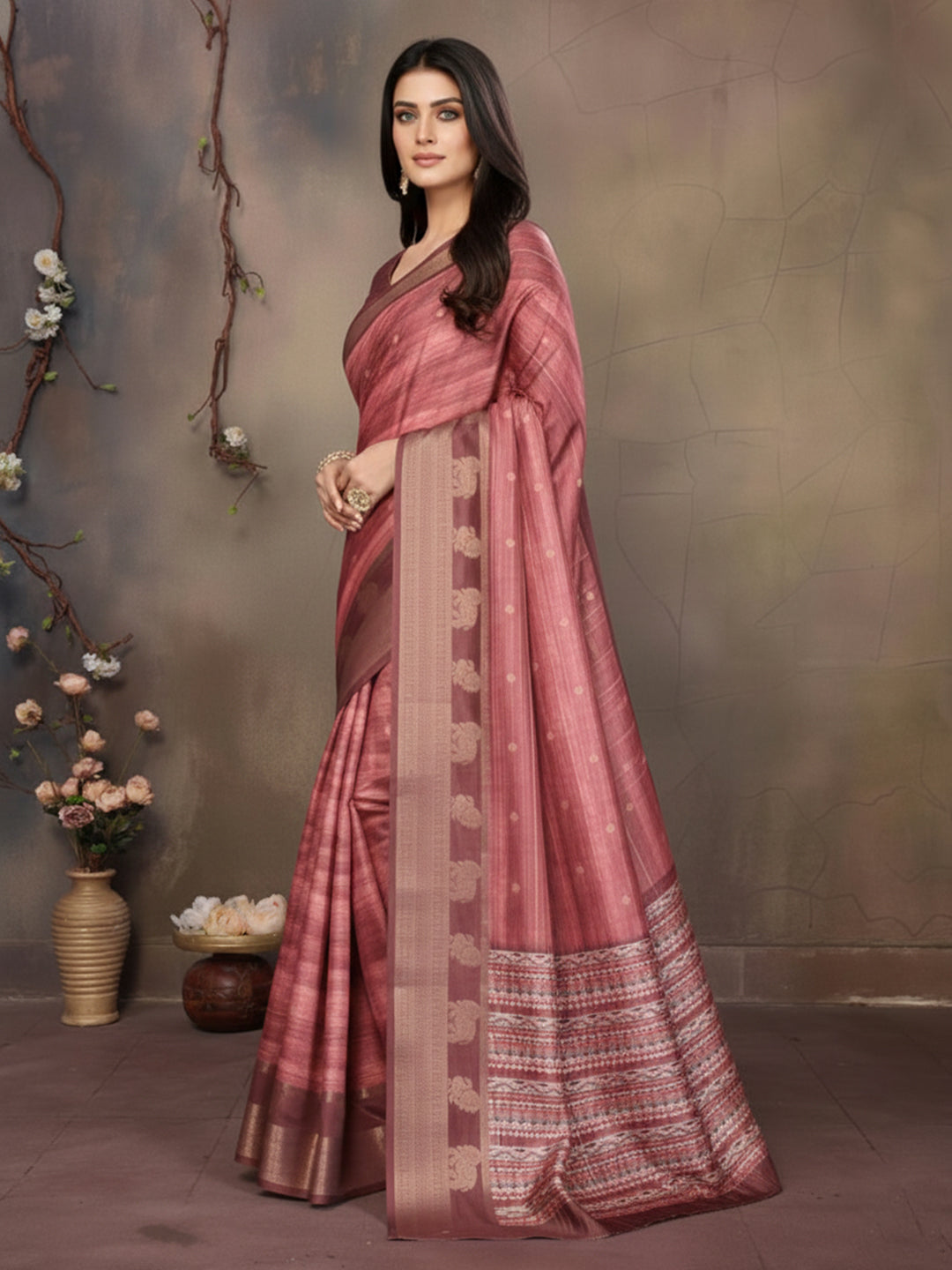 Urban Pallu Floral Sequinned Silk Blend Fusion Saree