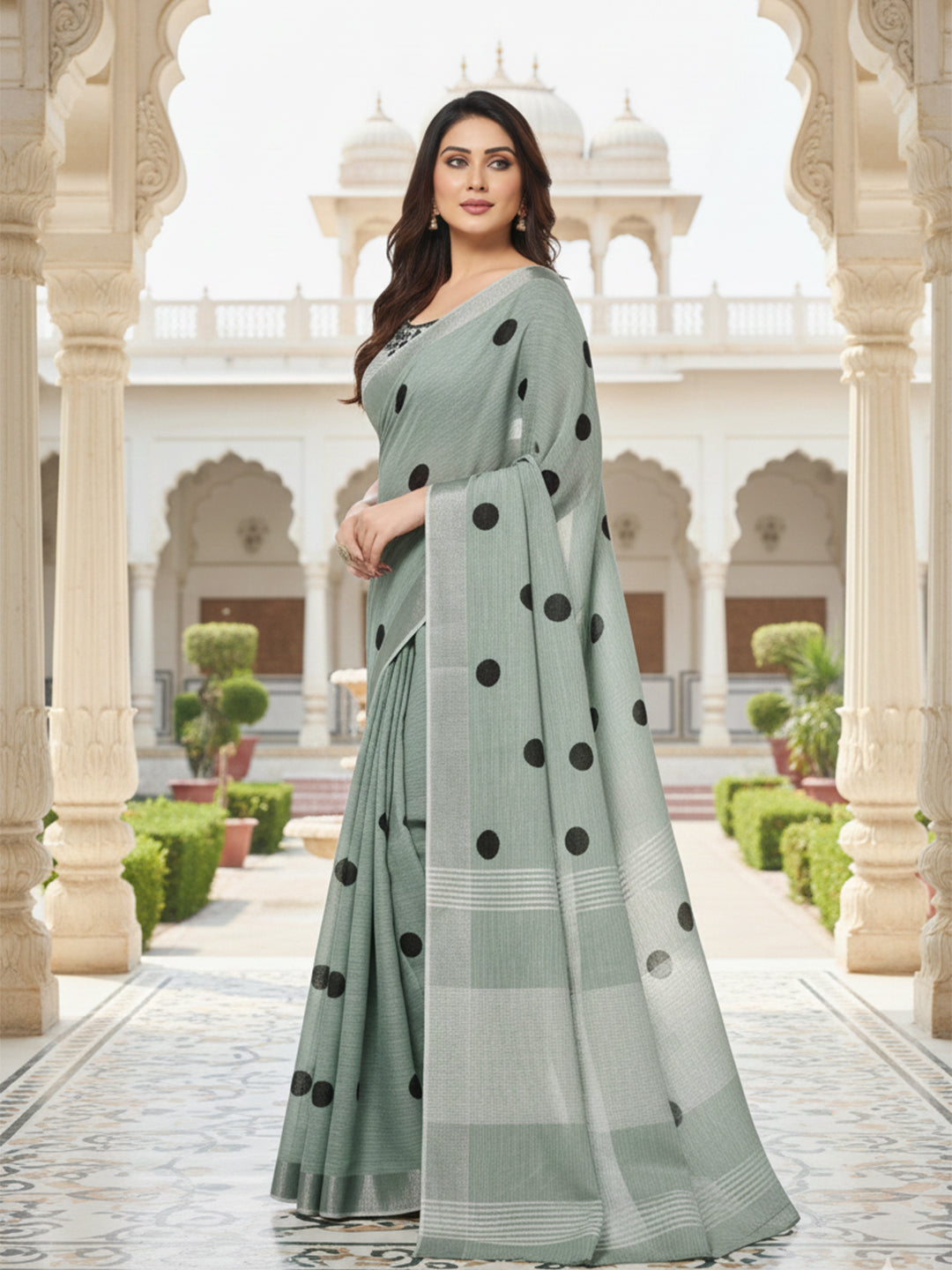 Urban Pallu Floral Sequinned Silk Blend Fusion Saree