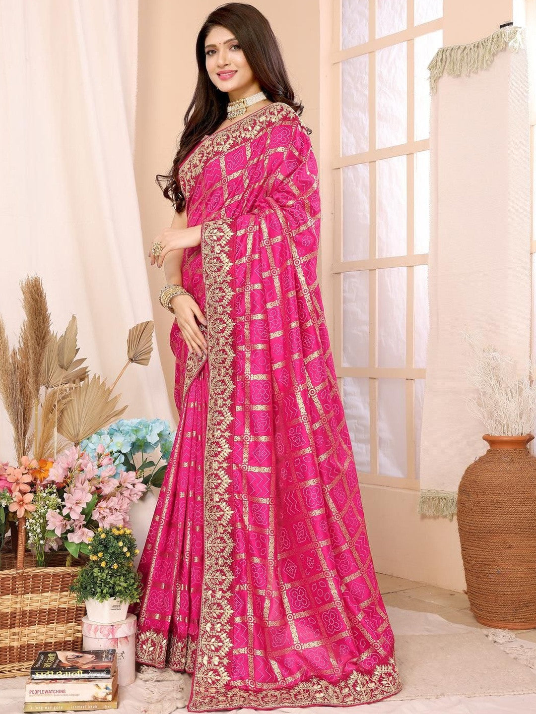 Urban Pallu Floral Sequinned Silk Blend Fusion Saree