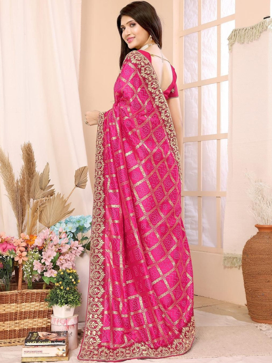 Urban Pallu Floral Sequinned Silk Blend Fusion Saree