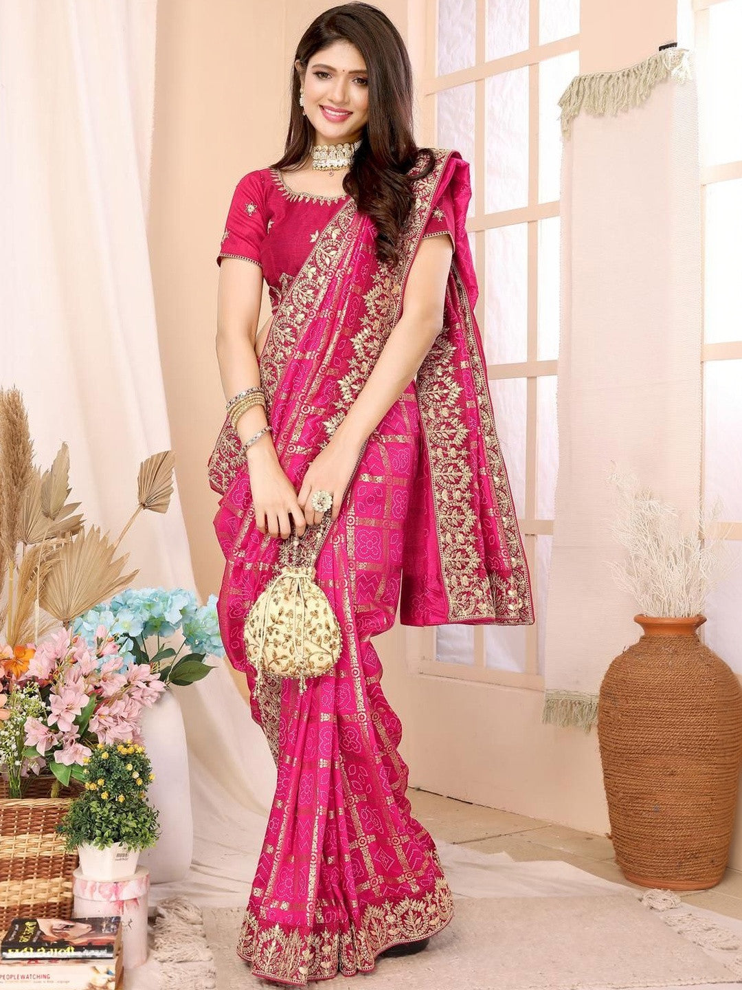 Urban Pallu Floral Sequinned Silk Blend Fusion Saree