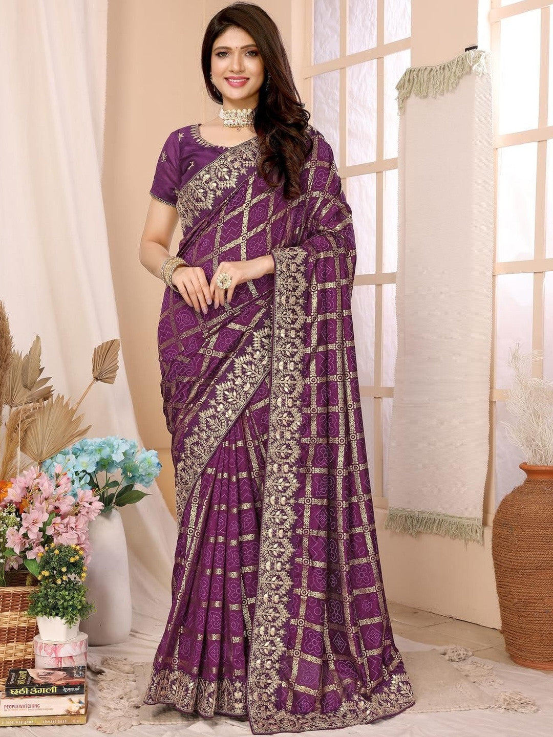 Urban Pallu Floral Sequinned Silk Blend Fusion Saree