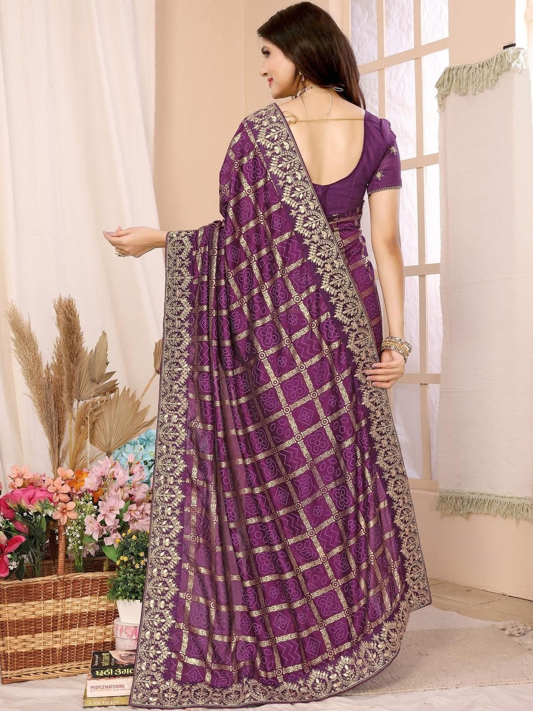 Urban Pallu Floral Sequinned Silk Blend Fusion Saree