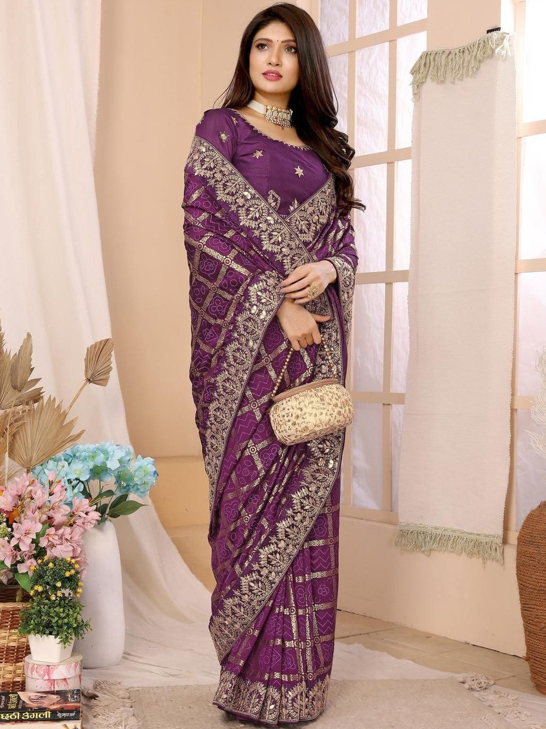 Urban Pallu Floral Sequinned Silk Blend Fusion Saree