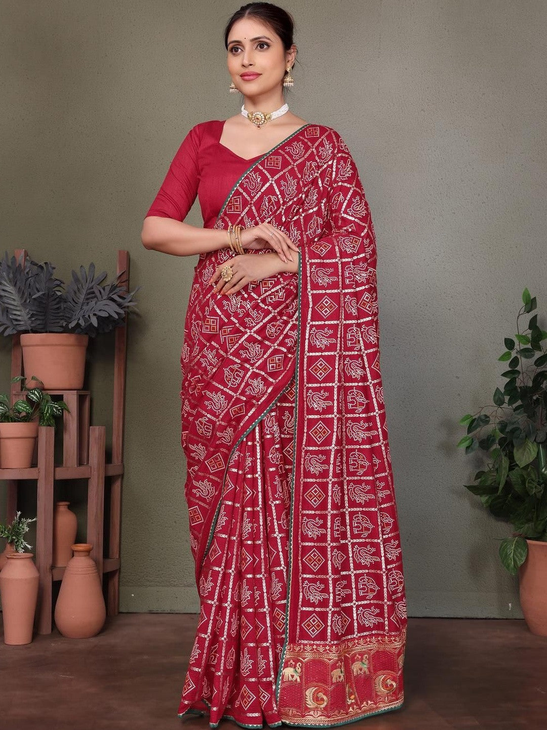 Urban Pallu Floral Sequinned Silk Blend Fusion Saree