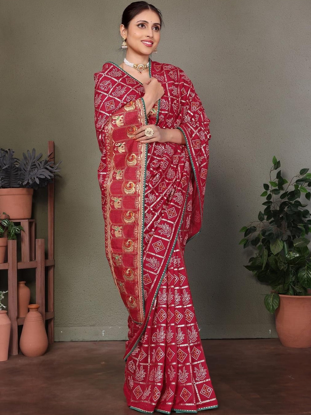 Urban Pallu Floral Sequinned Silk Blend Fusion Saree
