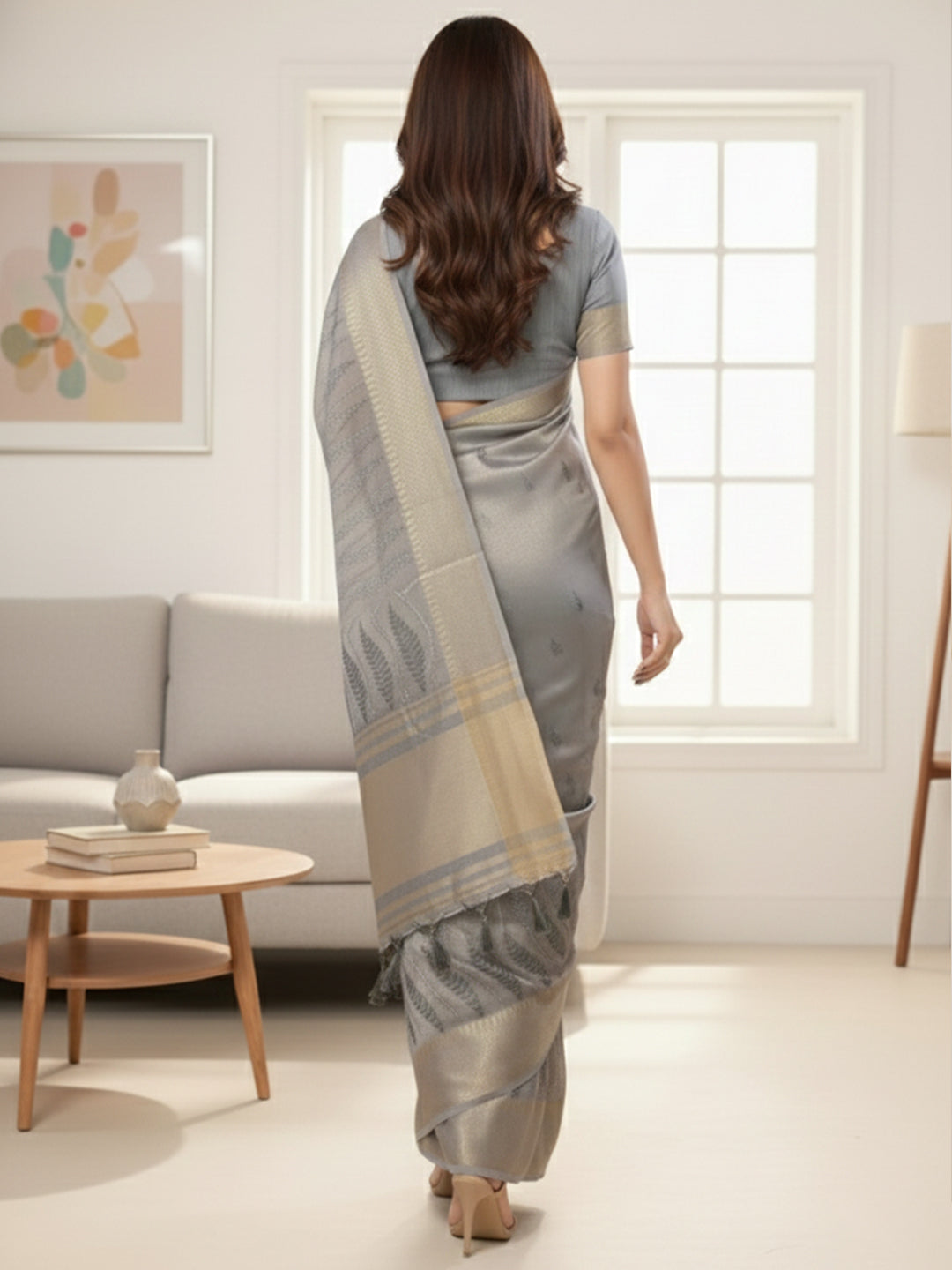 Urban Pallu Floral Sequinned Silk Blend Fusion Saree