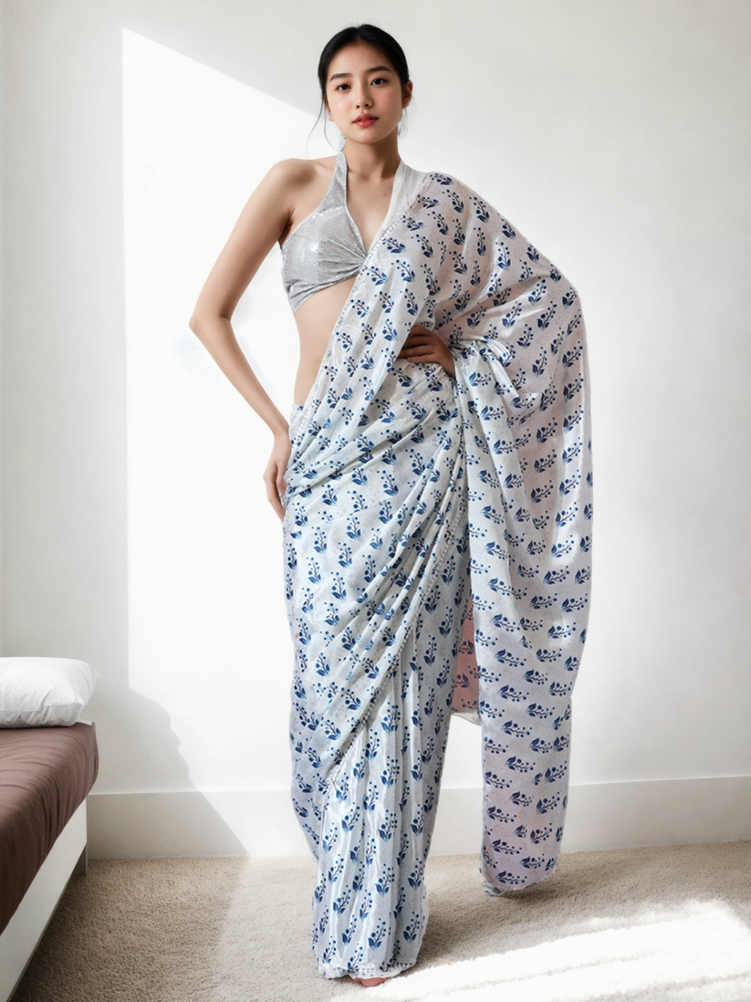 Urban Pallu Woven Design Silk Blend Fusion Saree