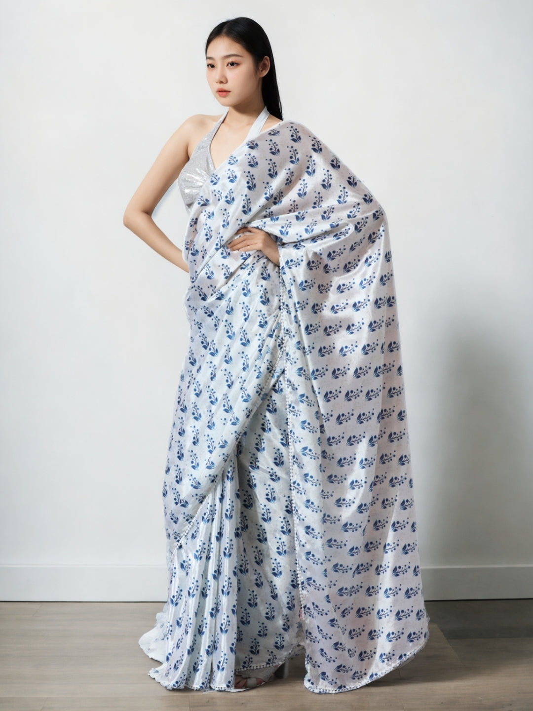 Urban Pallu Woven Design Silk Blend Fusion Saree