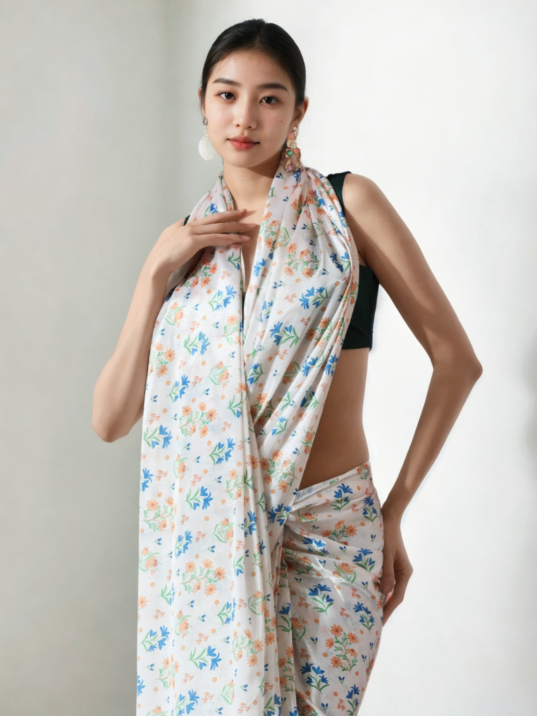 Urban Pallu Woven Design Silk Blend Fusion Saree
